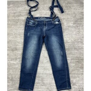 Rue21 Overalls Women 13/14‎ Blue Dark Wash Detachable Straps Contrast Stitch Y2K